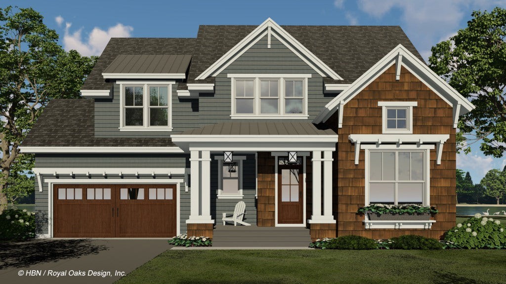 Front elevation rendering of the Hemlock house plan